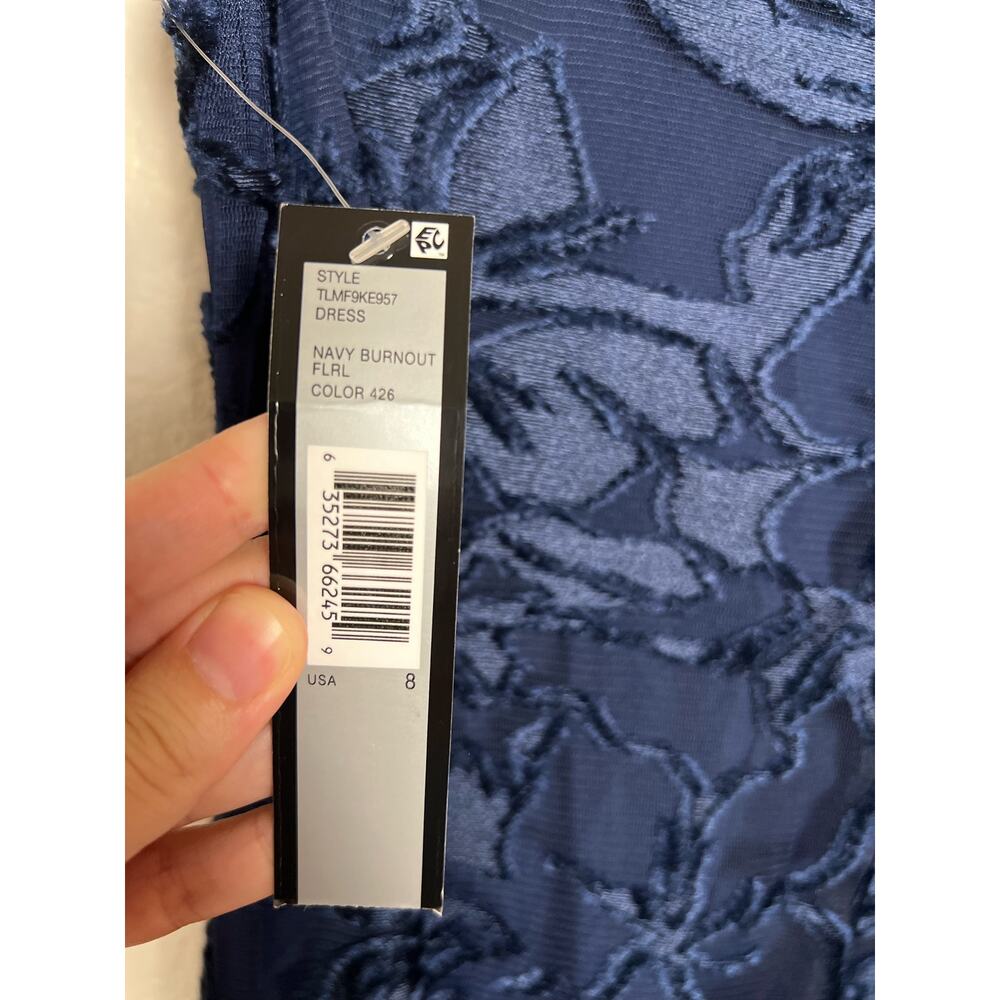 Tahari St. Levine Navy Blue Floral Burnout Velvet Cowl Neck Formal Gown Size 8 - Picture 10 of 11